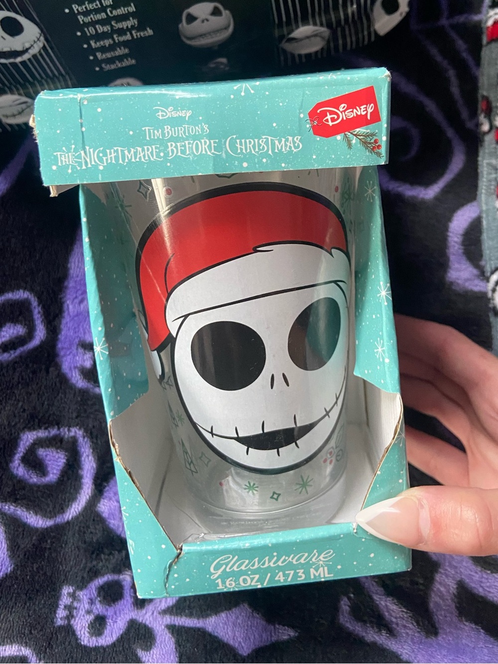 Disney The Nightmare Before Christmas Jack Skellington Glass with Red Santa Hat